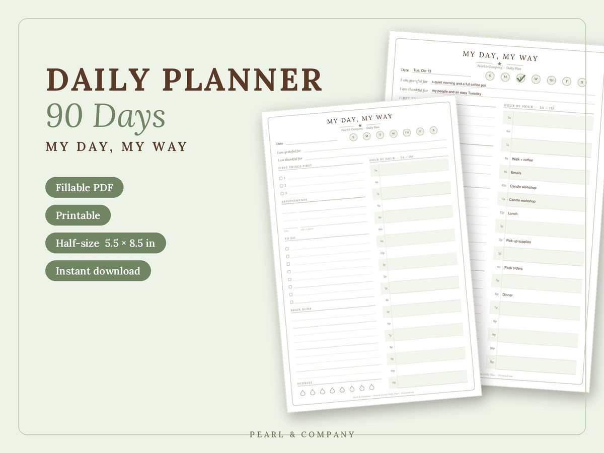 Daily Planner Printable & Fillable – My Day, My Way (90 Days) | Pearl & Company