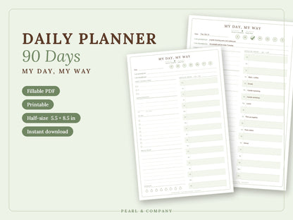 Daily Planner Printable & Fillable – My Day, My Way (90 Days) | Pearl & Company