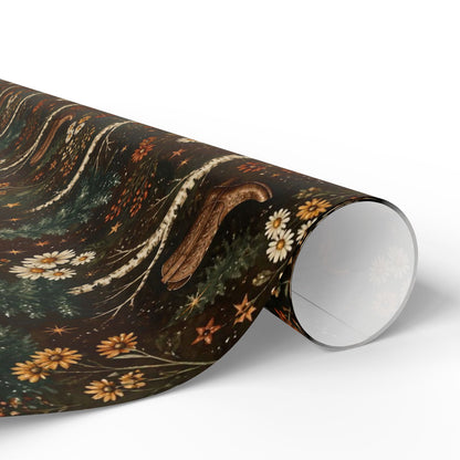 Western Boho Midnight Pines Wrapping Paper | Cowboy Boots & Moons Holiday Gift Wrap | Pearl & Company™ Dust & Daisies