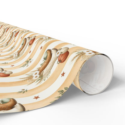Western Boho Cream Stripe Wrapping Paper | Cowboy Boots & Pumpkins Harvest Gift Wrap | Pearl & Company™ Dust & Daisies