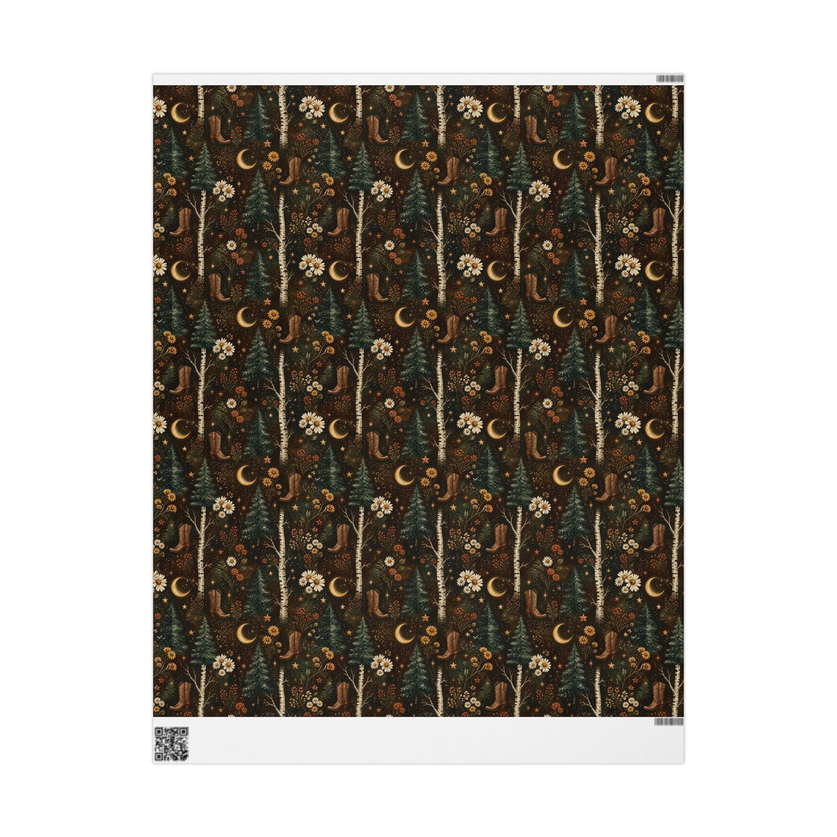 Western Boho Midnight Pines Wrapping Paper | Cowboy Boots & Moons Holiday Gift Wrap | Pearl & Company™ Dust & Daisies