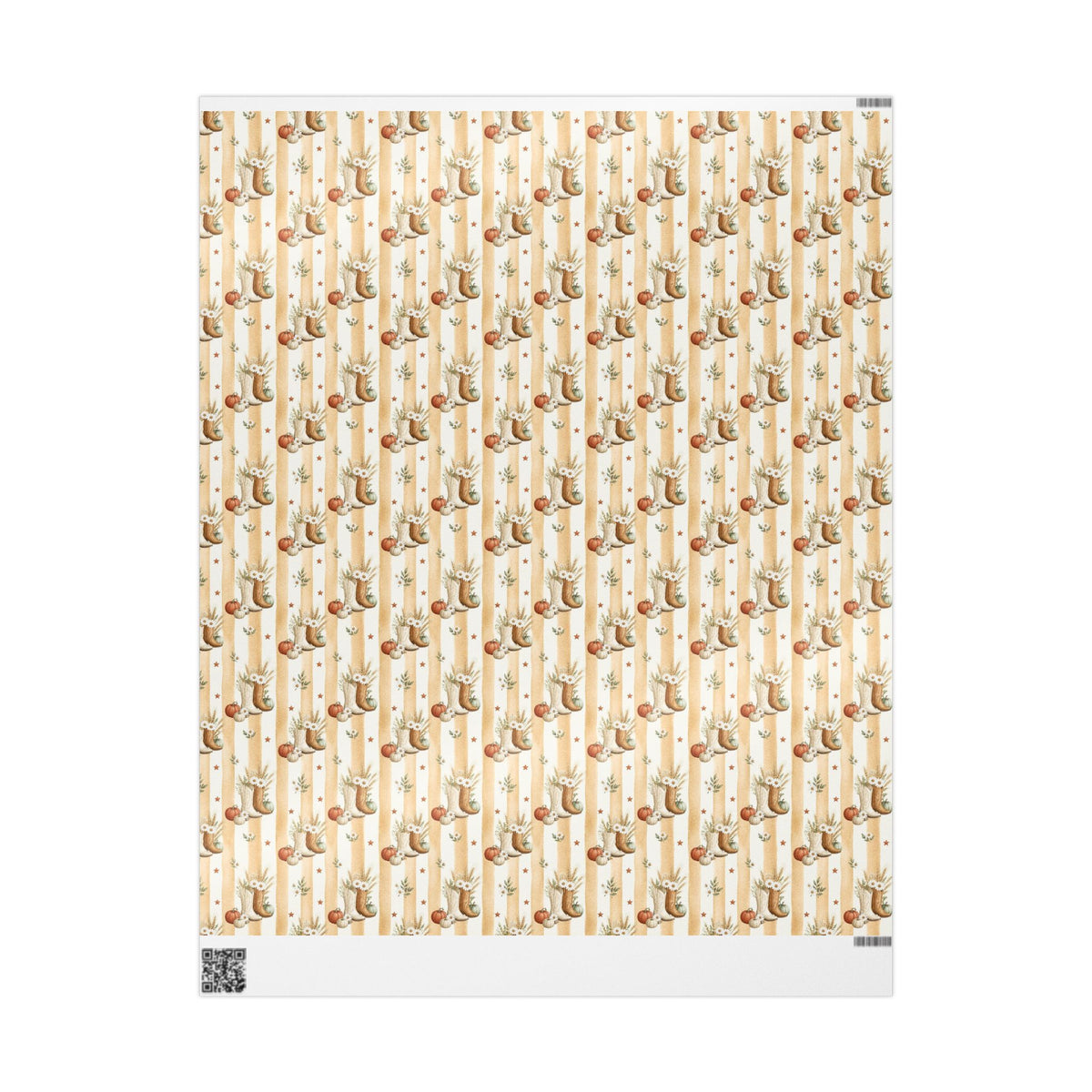 Western Boho Cream Stripe Wrapping Paper | Cowboy Boots & Pumpkins Harvest Gift Wrap | Pearl & Company™ Dust & Daisies