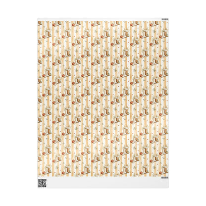 Western Boho Cream Stripe Wrapping Paper | Cowboy Boots & Pumpkins Harvest Gift Wrap | Pearl & Company™ Dust & Daisies