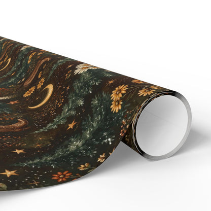 Western Boho Midnight Pines Wrapping Paper | Cowboy Boots & Moons Holiday Gift Wrap | Pearl & Company™ Dust & Daisies