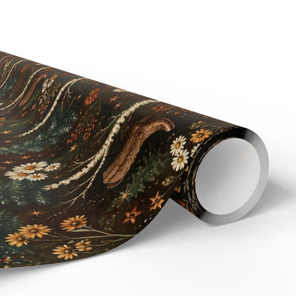Western Boho Midnight Pines Wrapping Paper | Cowboy Boots & Moons Holiday Gift Wrap | Pearl & Company™ Dust & Daisies