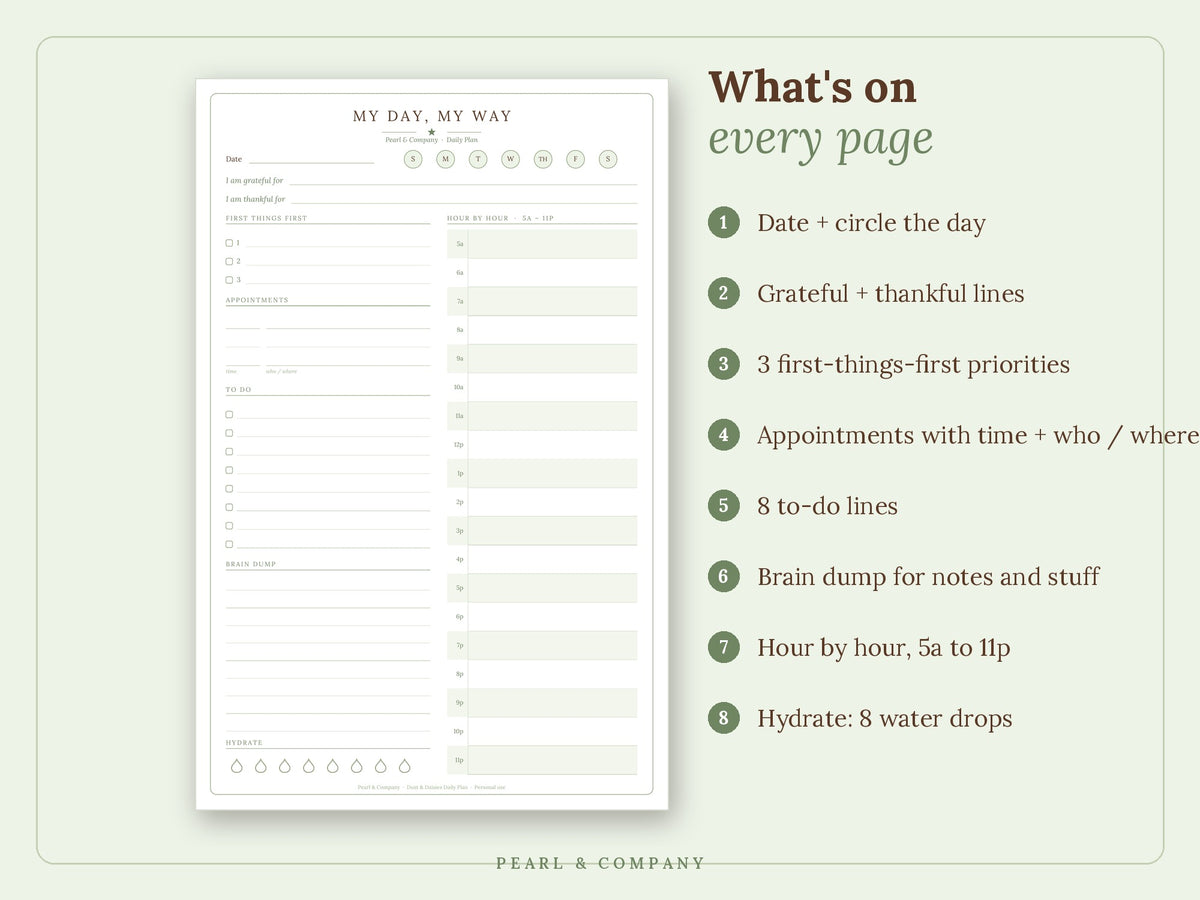 Daily Planner Printable & Fillable – My Day, My Way (90 Days) | Pearl & Company