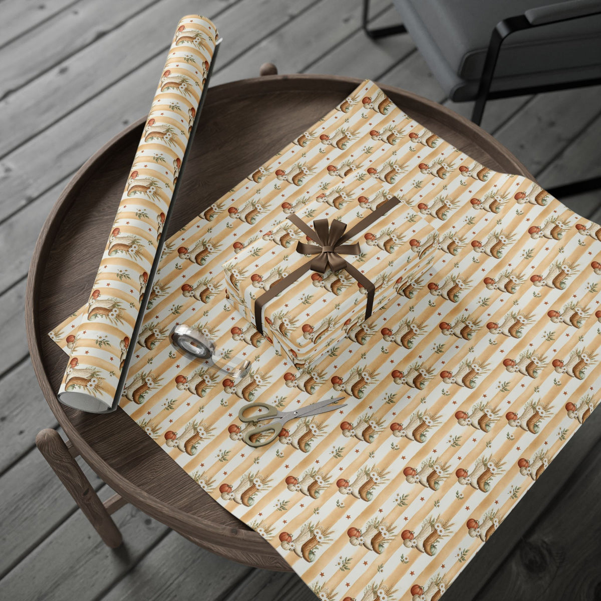 Western Boho Cream Stripe Wrapping Paper | Cowboy Boots & Pumpkins Harvest Gift Wrap | Pearl & Company™ Dust & Daisies