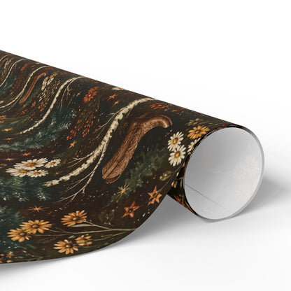 Western Boho Midnight Pines Wrapping Paper | Cowboy Boots & Moons Holiday Gift Wrap | Pearl & Company™ Dust & Daisies