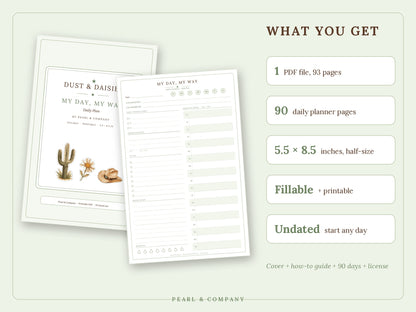 Daily Planner Printable & Fillable – My Day, My Way (90 Days) | Pearl & Company