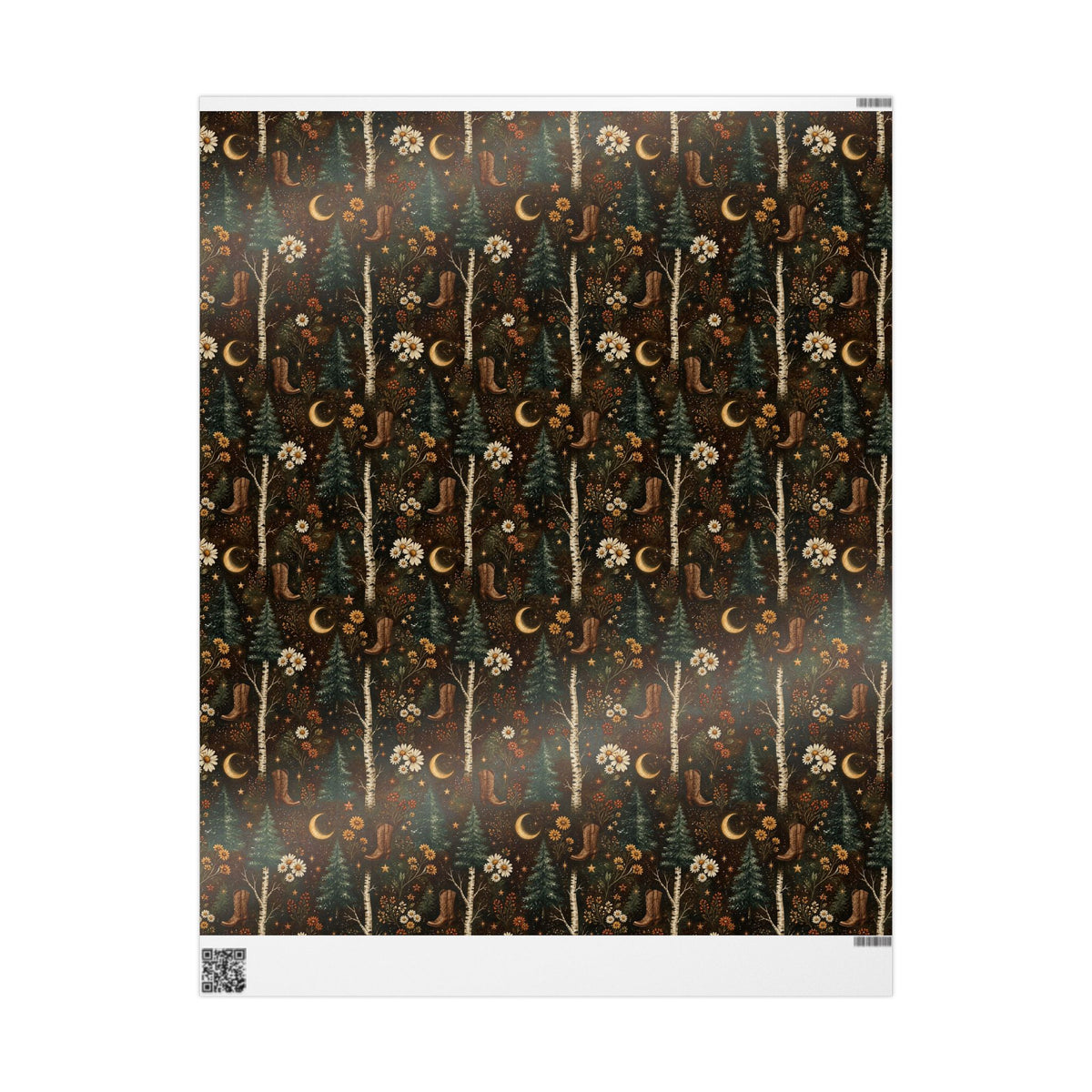 Western Boho Midnight Pines Wrapping Paper | Cowboy Boots & Moons Holiday Gift Wrap | Pearl & Company™ Dust & Daisies