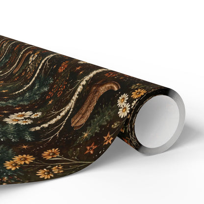 Western Boho Midnight Pines Wrapping Paper | Cowboy Boots & Moons Holiday Gift Wrap | Pearl & Company™ Dust & Daisies