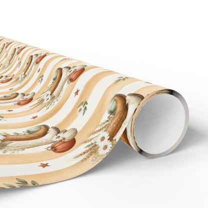 Western Boho Cream Stripe Wrapping Paper | Cowboy Boots & Pumpkins Harvest Gift Wrap | Pearl & Company™ Dust & Daisies