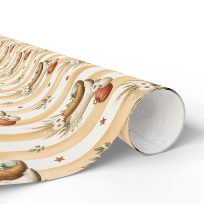 Western Boho Cream Stripe Wrapping Paper | Cowboy Boots & Pumpkins Harvest Gift Wrap | Pearl & Company™ Dust & Daisies