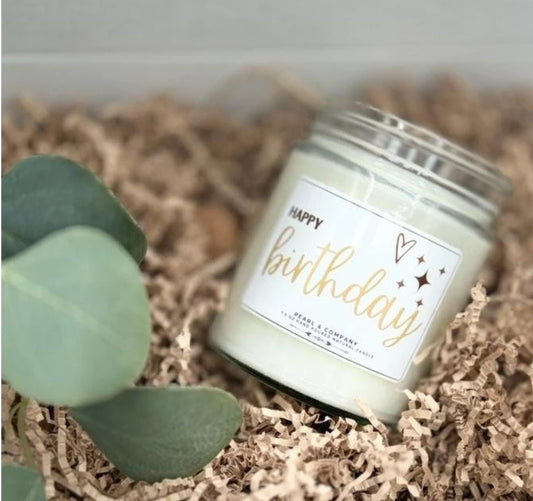Pearl and Company Natural Candle, Happy Birthday personalized candle
