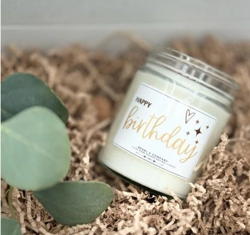 Pearl and Company Natural Candle, Happy Birthday personalized candle