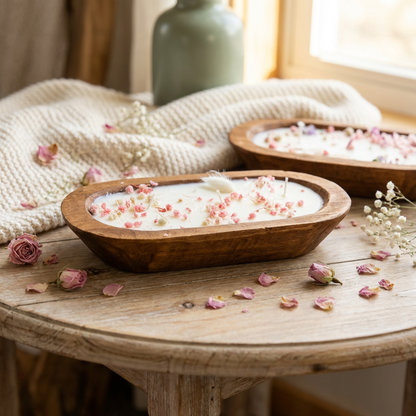 Hand-Poured Wood Dough Bowl Candle